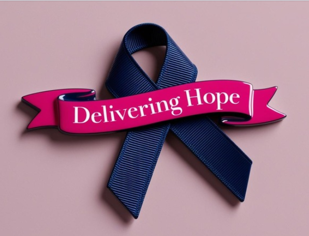 Delivering hope preeclampsia awareness pin in hot pink and navy blue