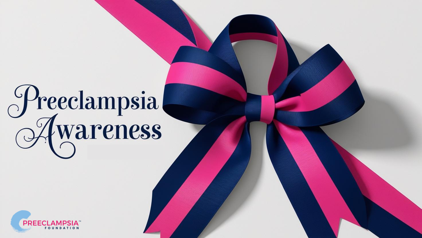 Preeclampsia awareness ribbon in hot pink and navy blue