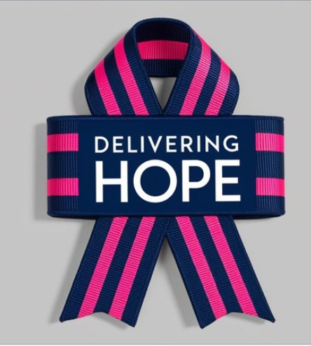 delivering hope for preeclampsia awareness ribbon design in hot pink and navy blue